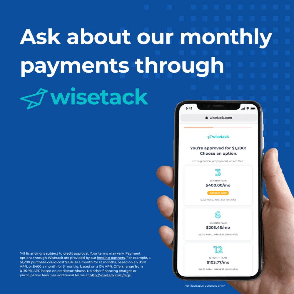 Ask about our monthly payments through Wisetack